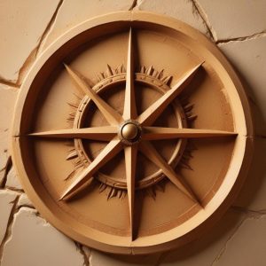 Carved stone relief: a drawing compass and a set square crossed over a shield emblem