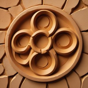 Carved stone relief: seven interlocking rings forming a closed circle