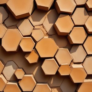 Carved stone relief: a grid of hexagons with a single key at its centre